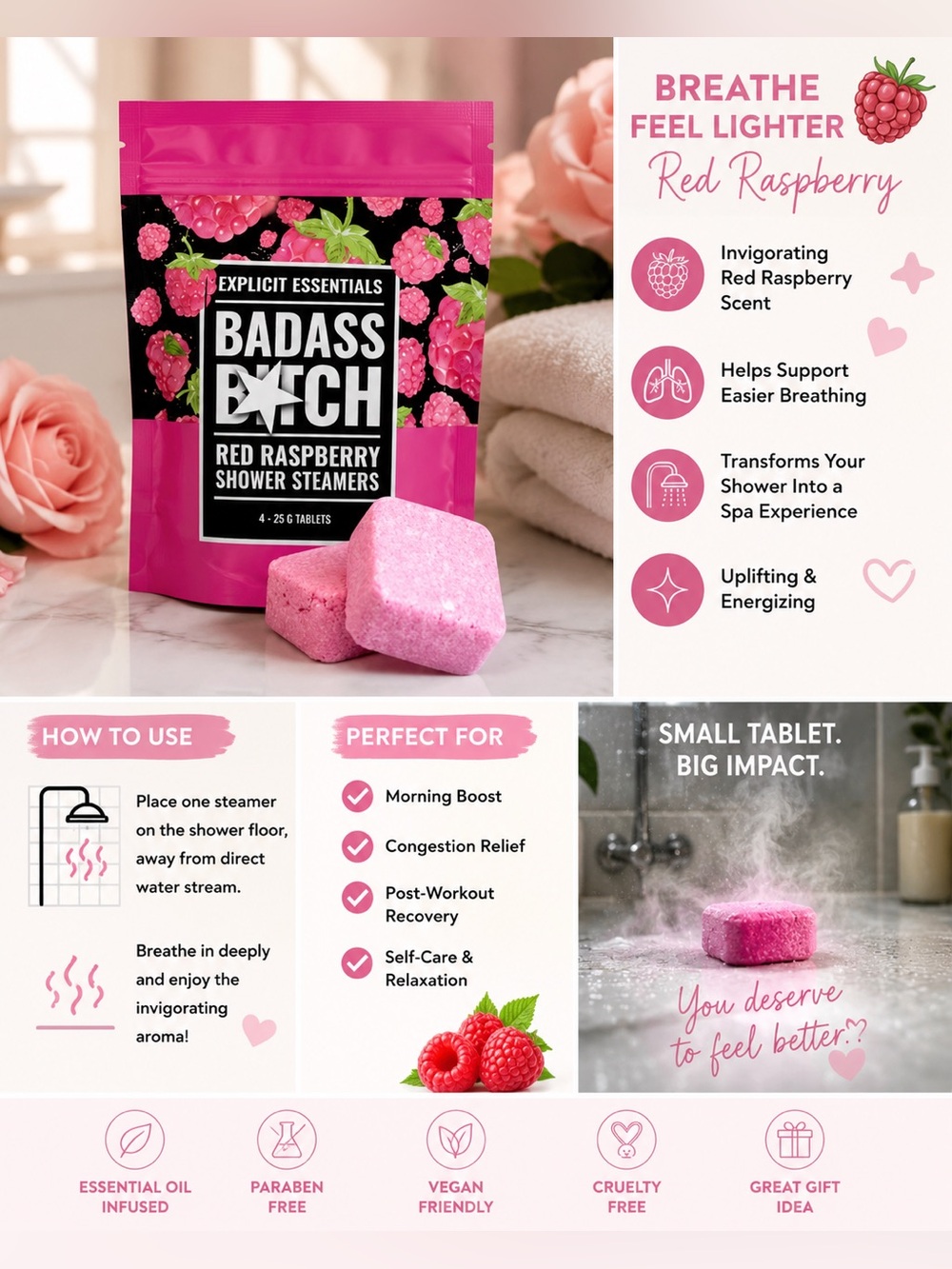 Funny Explicit Shower Steamers - Badass B (4 in each package) NWT